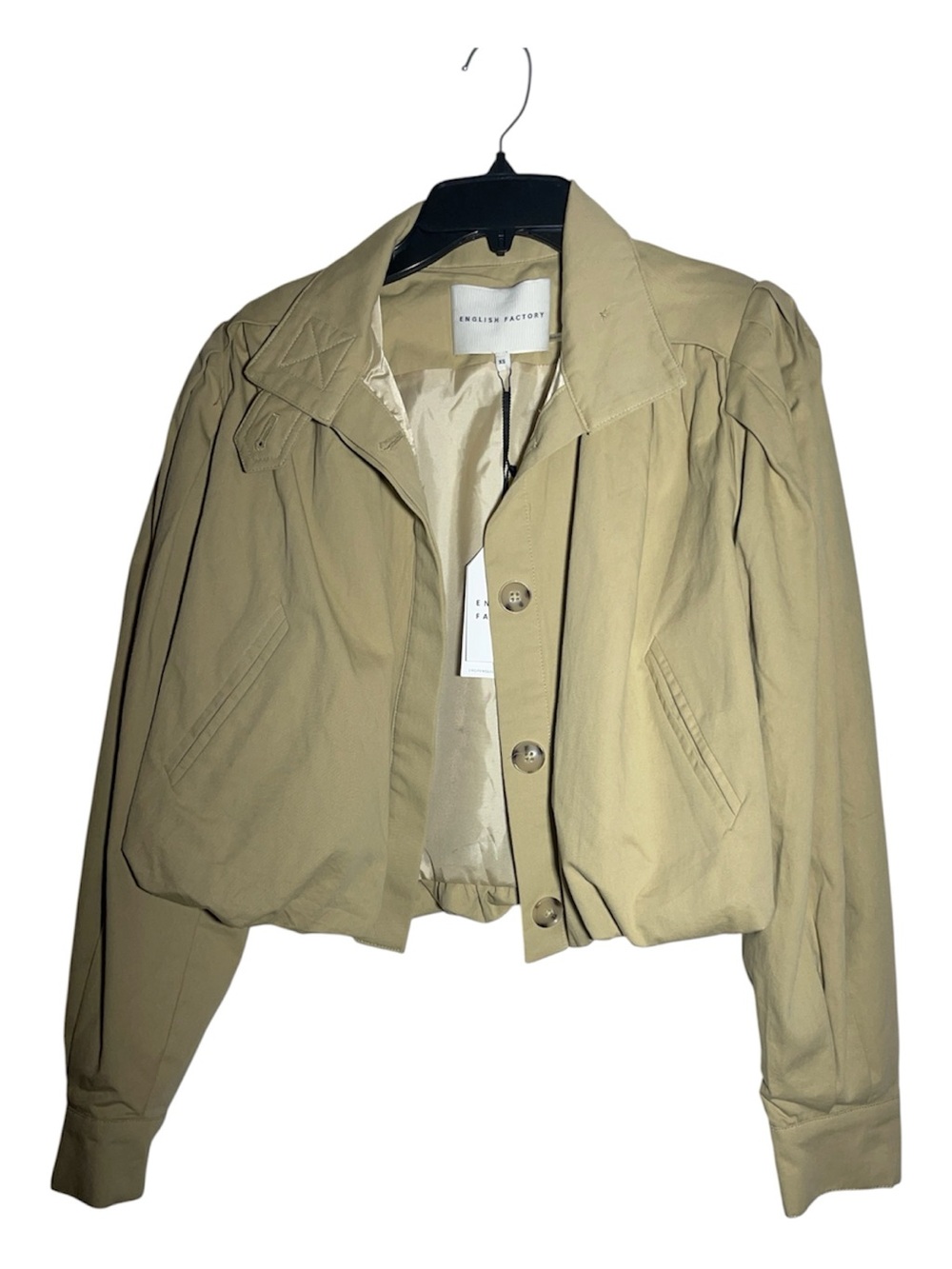 English Factory Shirred Trench Short Coat in Beige sz XS